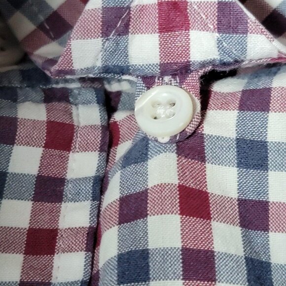 Billy Reid Shirt Mens Large Red Blue Gingham Long Sleeve Standard Made in Italy - Picture 3 of 11